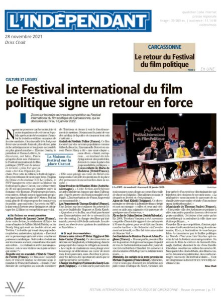 Festival du film Politique - Carcassonne - festival - cinéma - société - politique - citoyen - relation presse -2022 - L'Indépendant
