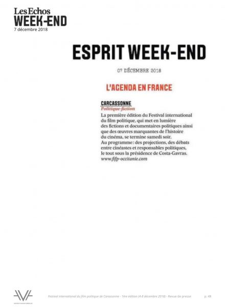 Festival du film politique - FIFP - Carcassonne - 2018 - Relations presse - Festival - Cinéma - Les Echos Week-end