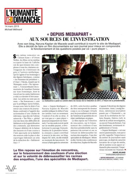 Depuis Médiapart - film - documentaire - Naruna Kaplan de Macedo - sortie nationale - relations presse - L'Humanité dimanche