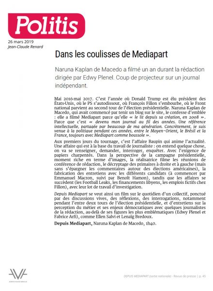 Depuis Médiapart - film - documentaire - Naruna Kaplan de Macedo - sortie nationale - relations presse - Politis