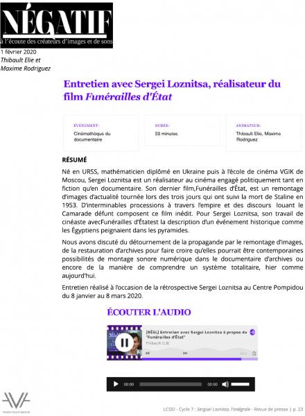 Loznista - La Cinémathèque du documentaire - Bibliothèque publique d'information - Bpi - revue de presse - relations presse - attaché de presse - cinéma - documentaire - festival