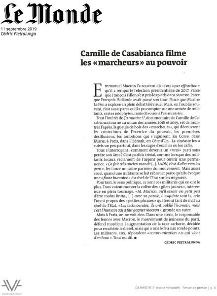 Ca marche - film - documentaire - revue de presse - attaché de presse - relations presse - cinéma - culture