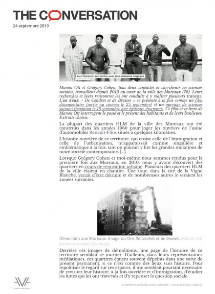 De cendres et de braises - film - documentaire - Manon Ott - sortie nationale - relations presse - The conversation