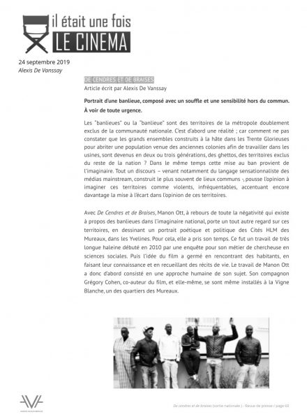 De cendres et de braises - film - documentaire - Manon Ott - sortie nationale - relations presse - Il était une fois le cinéma