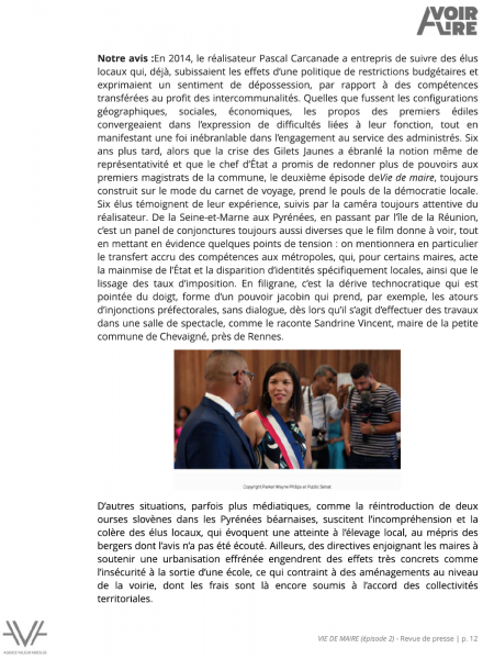 Vie de Maire - film - TV - documentaire - revue de presse - relations presse - attaché de presse - cinéma - culture