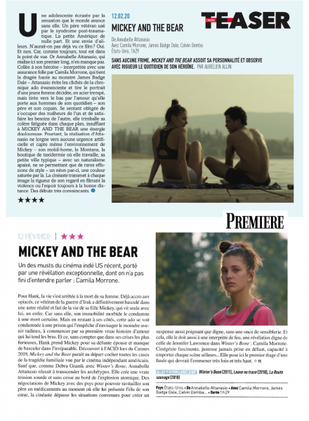 Revue de presse - Mickey and The Bear - Annabelle Attanasio - cinéma - film - sortie - cinéma indépendant - ACID - festival de Cannes - festival de deauville - relation presse - attachée de presse - films américain - film indépendant - camila Morrone - James Badge Dale - Wayna Pitch - distribution