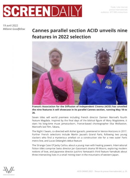 ACID - Cannes - festival - relations presse - 2022 - Screen International