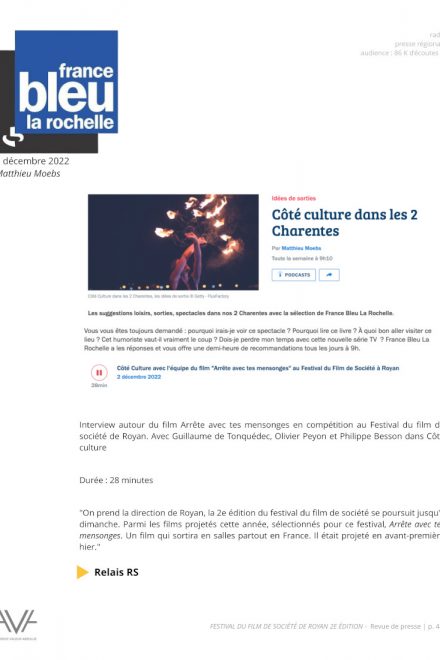Festival du film de société - Royan - 2022 - festival - cinéma - films - relations presse - France Bleu La Rochelle