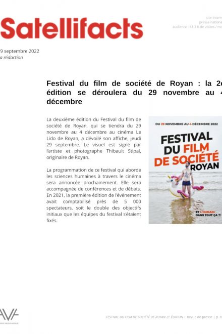 Festival du film de société - Royan - 2022 - festival - cinéma - films - relations presse - Satellifacts