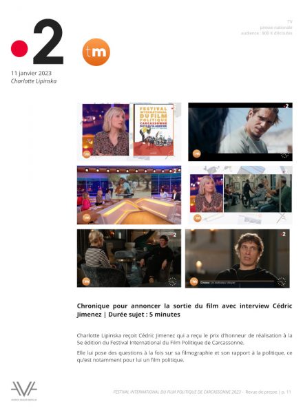 Festival du film politique de Carcassonne 2023 - festival - cinéma - société - politique - citoyen - relation presse -2023 - France 2 Télématin