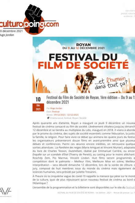 Festival du film de société - Royan - 2021 - festival - cinéma - films - relations presse - Culturopoing