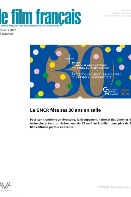 GNCR 30 ans - France - 2022 - anniversaire - festival - cinéma - relations presse - Le Film français