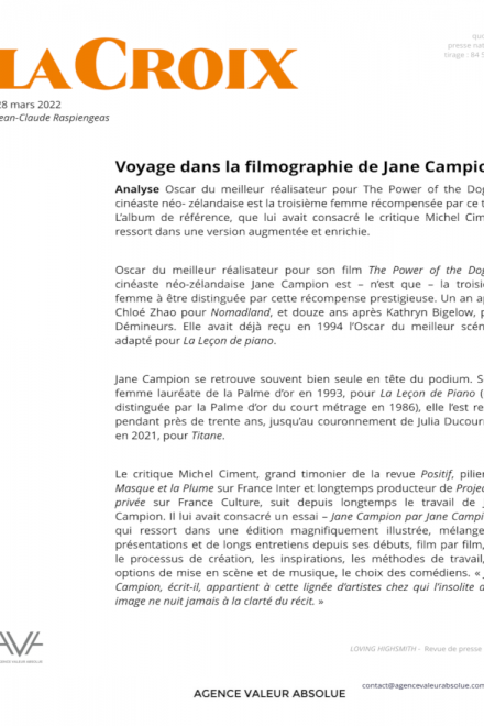 Jane Campion par Jane Campion - Michel Ciment - Cahiers du cinéma - livre - cinéma - relations presse - La Croix