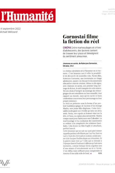 Jeunesse en sursis - Kateryna Gornostai - film - fiction - sortie - salles - relations presse - L'Humanité