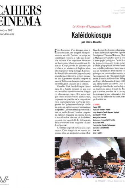 Le Kiosque - Alexandra Pianelli - cinéma indépendant - documentaire - film - relations presse - Cahiers du cinéma