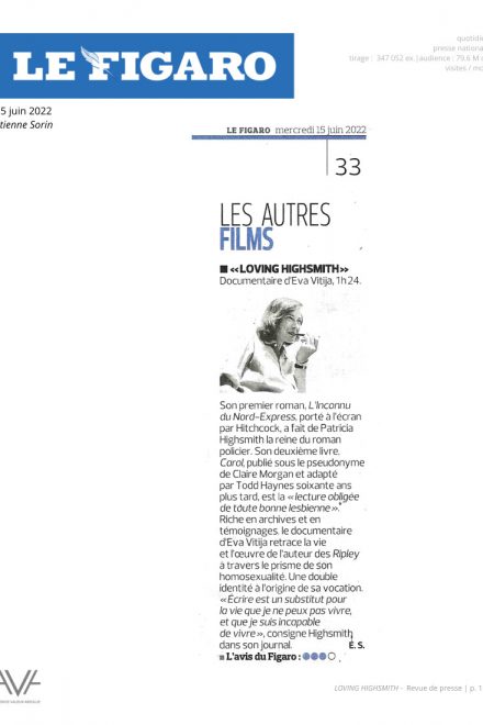 Loving Highsmith - Eva Vitija - film - documentaire - Patricia Highsmith - sortie - salles - relations presse - Le figaro