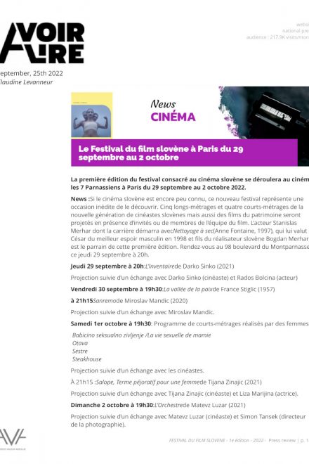 Festival du film Slovène - Paris - 2022 - festival - cinéma - films - relations presse - Avoir Alire
