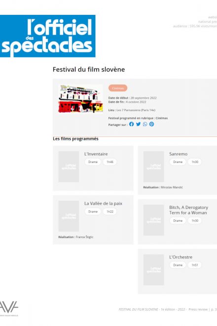 Festival du film Slovène - Paris - 2022 - festival - cinéma - films - relations presse - L'Officiel des spectacles