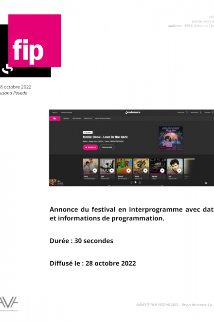 Amnesty Film Festival - Paris - 2022- festival - cinéma - films - courts métrages - relations presse - fip