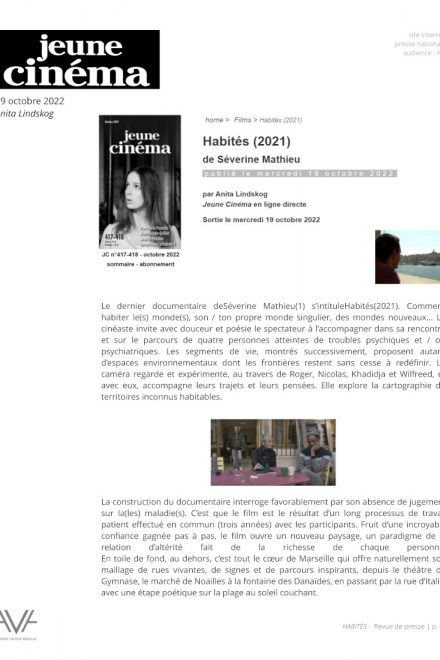 Habités - Séverine Mathieu - film - documentaire - France - santé - relations presse - Jeune cinéma