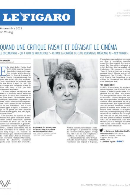 Qui a peur de Pauline Kael ?- Rob Garver - film - documentaire - États-Unis relations presse - Le Figaro