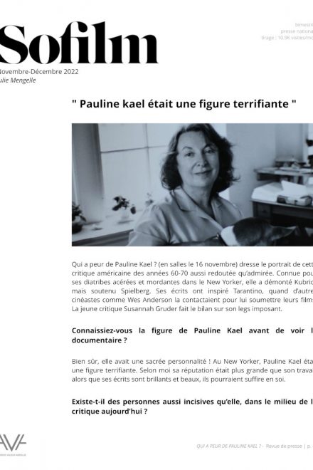 Qui a peur de Pauline Kael ?- Rob Garver - film - documentaire - États-Unis relations presse - So Film