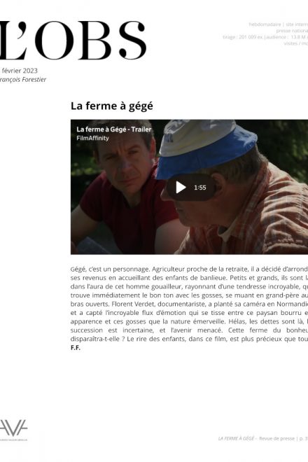 La ferme à Gégé - Florent Verdet - film - documentaire- relations presse - L'Obs
