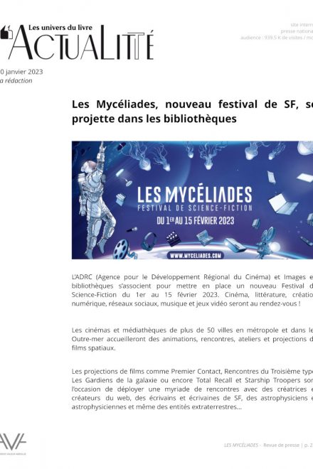 Les Mycéliades - France - festival - cinéma - littérature - jeux vidéos - numérique - art - science-fiction - relations presse - ActuaLitté