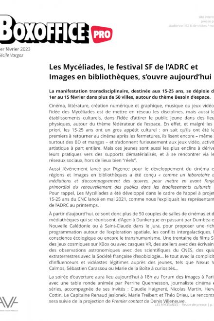 Les Mycéliades - France - festival - cinéma - littérature - jeux vidéos - numérique - art - science-fiction - relations presse - BoxOffice Pro