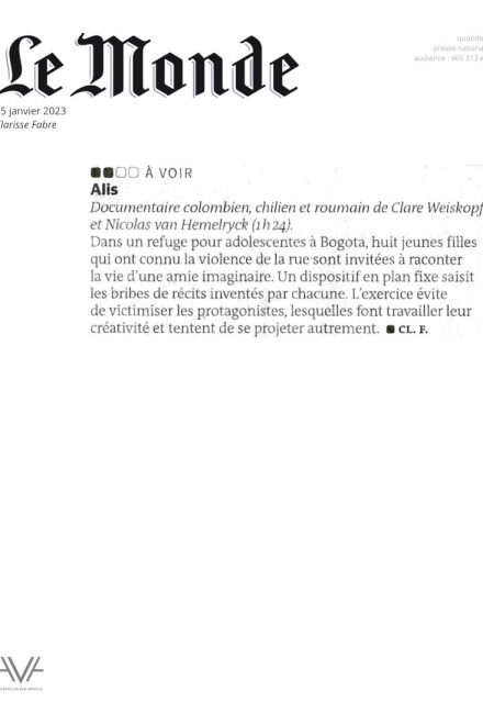 Alis - Clare Weiskopf et Nicolas van Hemelryck - Colombie - relations presse - Le Monde