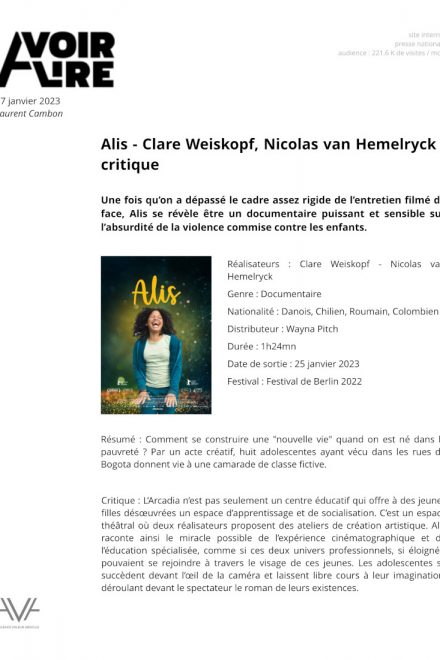 Alis - Clare Weiskopf et Nicolas van Hemelryck - Colombie - relations presse - Avoir à lire